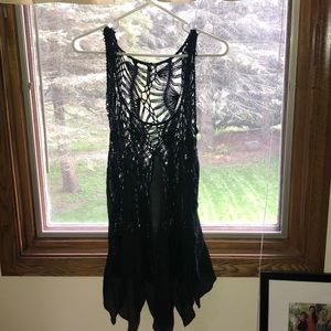 Long crochet/gauze material sheer tank top